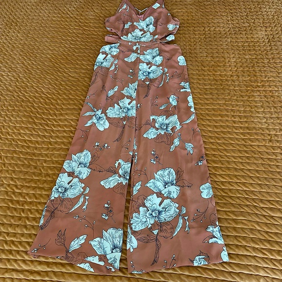 Dusty Rose Floral Pantsuit Romper - Picture 1 of 10